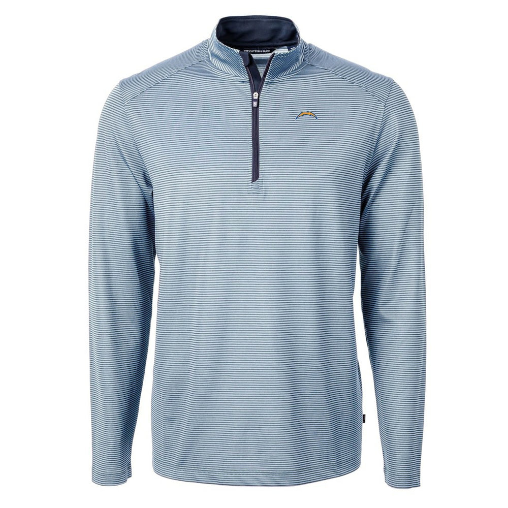 Los Angeles Chargers Cutter & Buck Virtue Eco Pique Micro Stripe Recycled Quarter-Zip Pullover Top Powder Blue/Navy