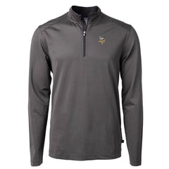 Minnesota Vikings Cutter & Buck Virtue Eco Pique Micro Stripe Recycled Quarter-Zip Pullover Top Black/Gray