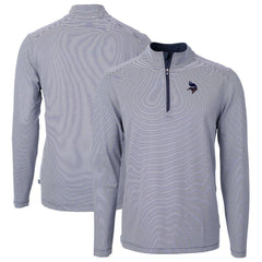 Minnesota Vikings Cutter & Buck Virtue Eco Pique Micro Stripe Recycled Quarter-Zip Pullover Top Navy/White