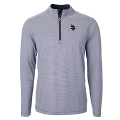 Minnesota Vikings Cutter & Buck Virtue Eco Pique Micro Stripe Recycled Quarter-Zip Pullover Top Navy/White