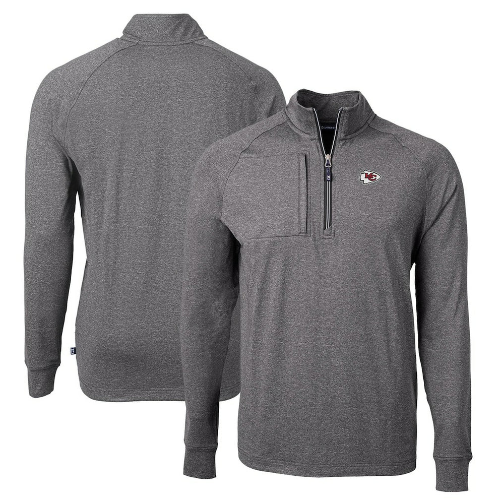 Kansas City Chiefs Cutter & Buck Adapt Eco Knit Quarter-Zip Pullover Top Heather Black