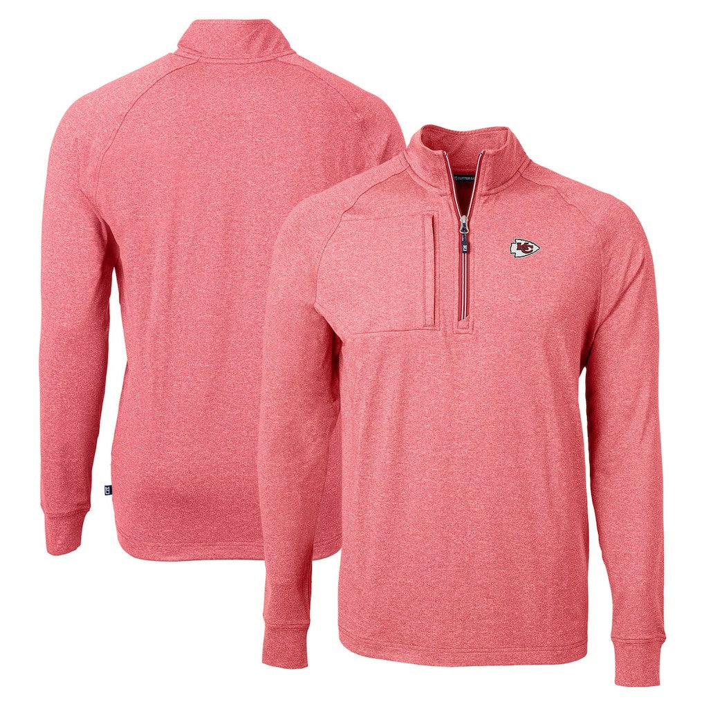 Kansas City Chiefs Cutter & Buck Adapt Eco Knit Quarter-Zip Pullover Top Heather Red