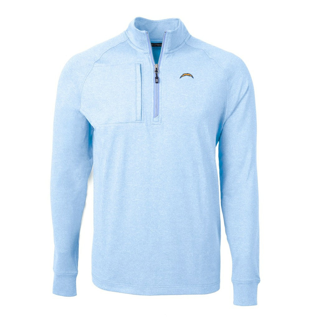 Los Angeles Chargers Cutter & Buck Adapt Eco Knit Quarter-Zip Pullover Top Heather Powder Blue