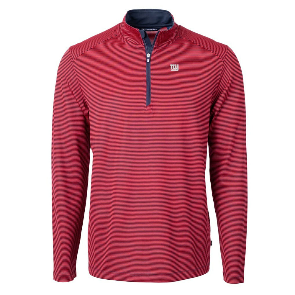New York Giants Cutter & Buck Virtue Eco Pique Micro Stripe Recycled Quarter-Zip Pullover Top Red/Navy
