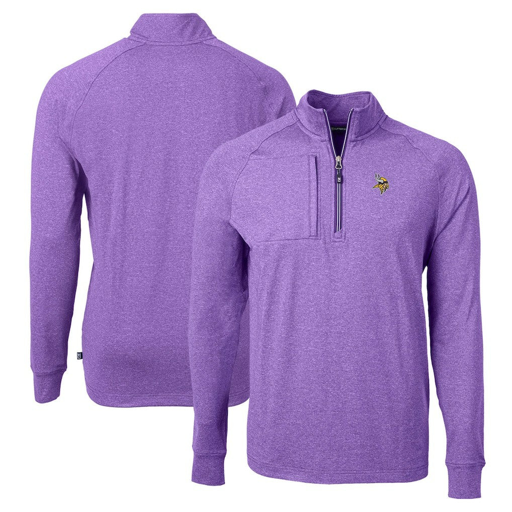 Minnesota Vikings Cutter & Buck Adapt Eco Knit Quarter-Zip Pullover Top Heather Purple