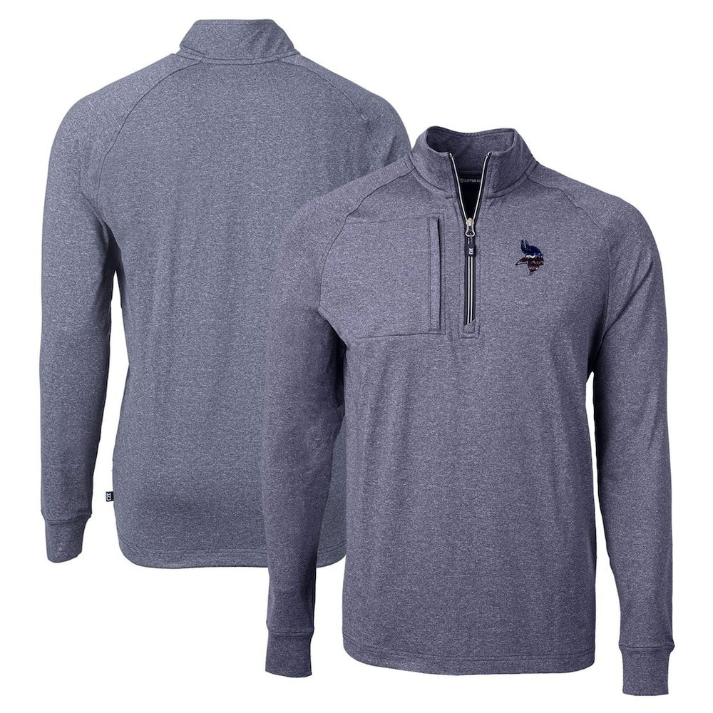 Minnesota Vikings Cutter & Buck Adapt Eco Knit Quarter-Zip Pullover Top Heather Navy