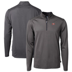 San Francisco 49ers Cutter & Buck Virtue Eco Pique Micro Stripe Recycled Quarter-Zip Pullover Top Black/Gray