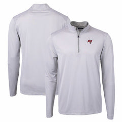 Tampa Bay Buccaneers Cutter & Buck Virtue Eco Pique Micro Stripe Recycled Quarter-Zip Pullover Top Gray/White