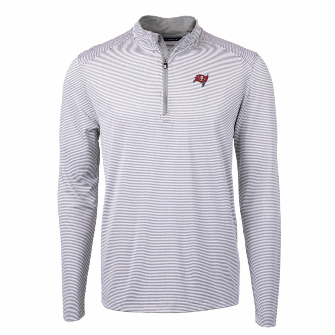 Tampa Bay Buccaneers Cutter & Buck Virtue Eco Pique Micro Stripe Recycled Quarter-Zip Pullover Top Gray/White