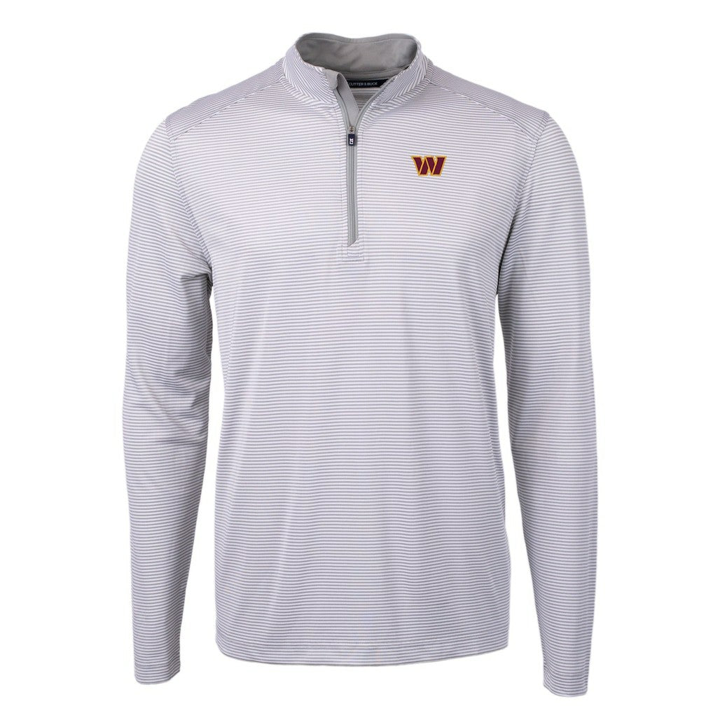 Washington Commanders Cutter & Buck Virtue Eco Pique Micro Stripe Recycled Quarter-Zip Pullover Top Gray/White