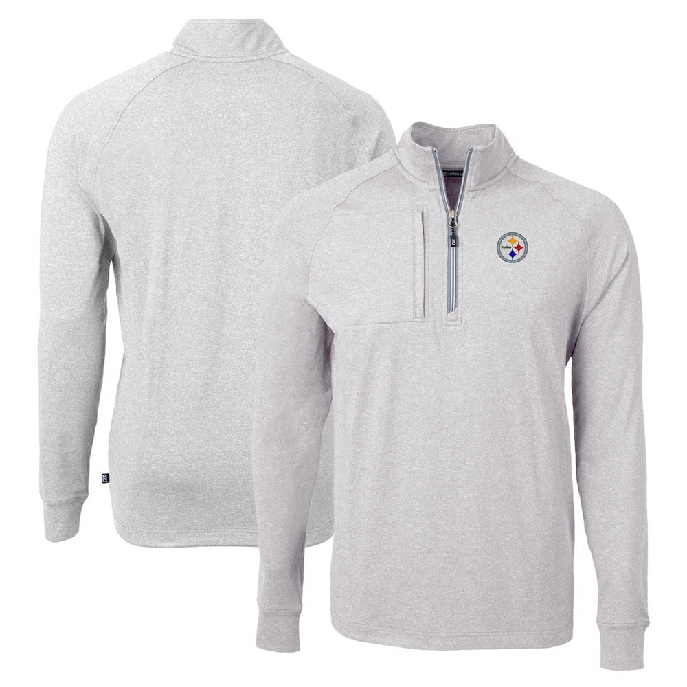Pittsburgh Steelers Cutter & Buck Adapt Eco Knit Quarter-Zip Pullover Top Heather Gray