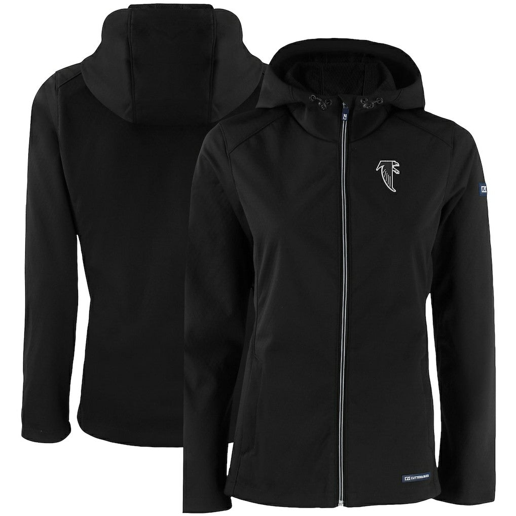 Atlanta Falcons Cutter & Buck Women's Evoke Eco Softshell Recycled Full-Zip Hooded Jacket Black
