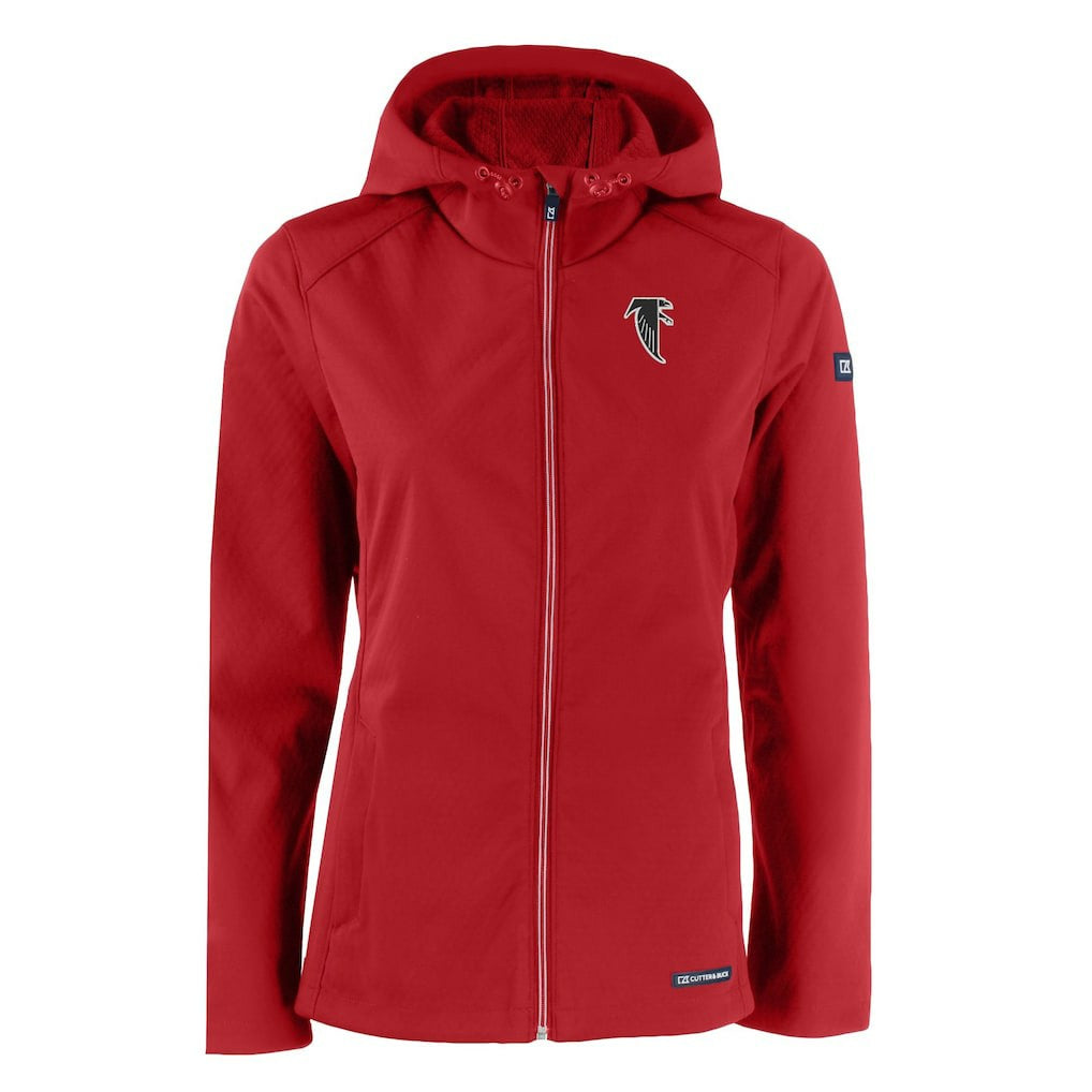 Atlanta Falcons Cutter & Buck Women's Evoke Eco Softshell Recycled Full-Zip Hooded Jacket Red