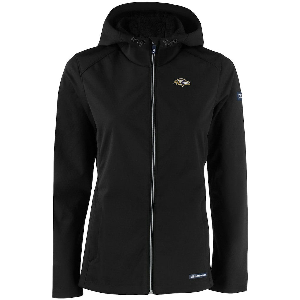 Baltimore Ravens Cutter & Buck Women's Evoke Eco Softshell Recycled Full-Zip Hooded Jacket Black