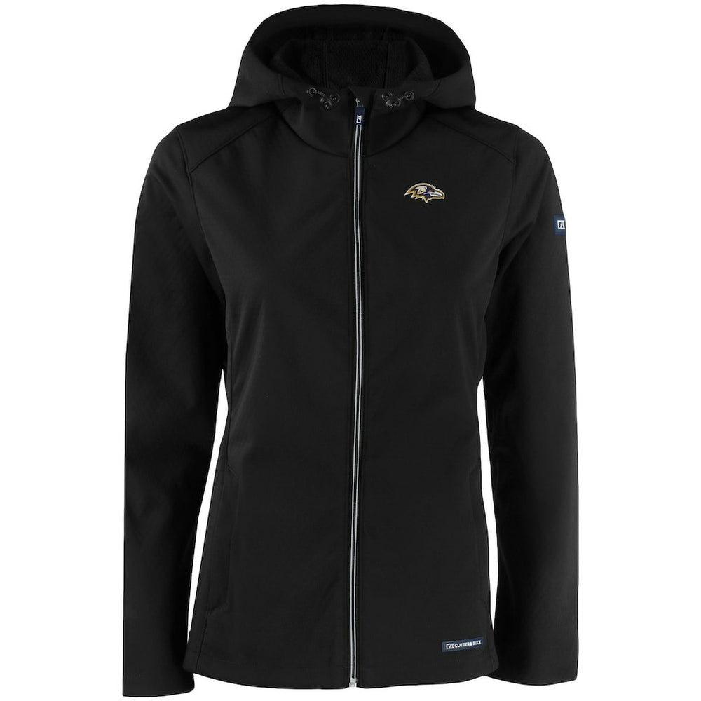 Baltimore Ravens Cutter & Buck Women's Evoke Eco Softshell Recycled Full-Zip Hooded Jacket Black