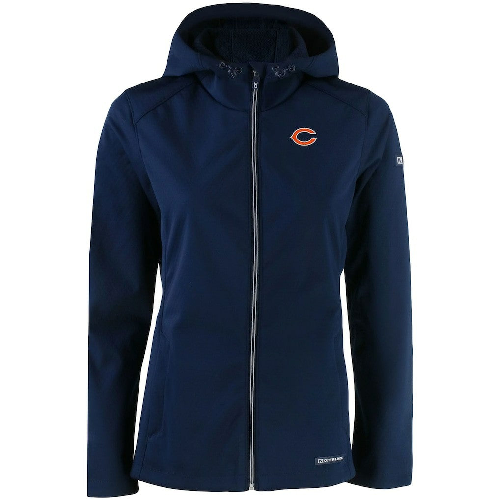 Chicago Bears Cutter & Buck Women's Evoke Eco Softshell Recycled Full-Zip Hooded Jacket Navy
