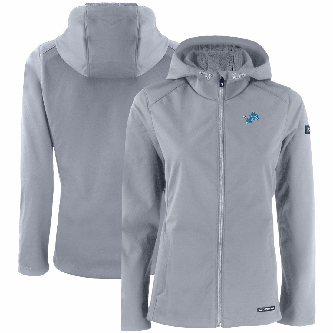 Detroit Lions Cutter & Buck Women's Evoke Eco Softshell Recycled Full-Zip Hooded Jacket Gray