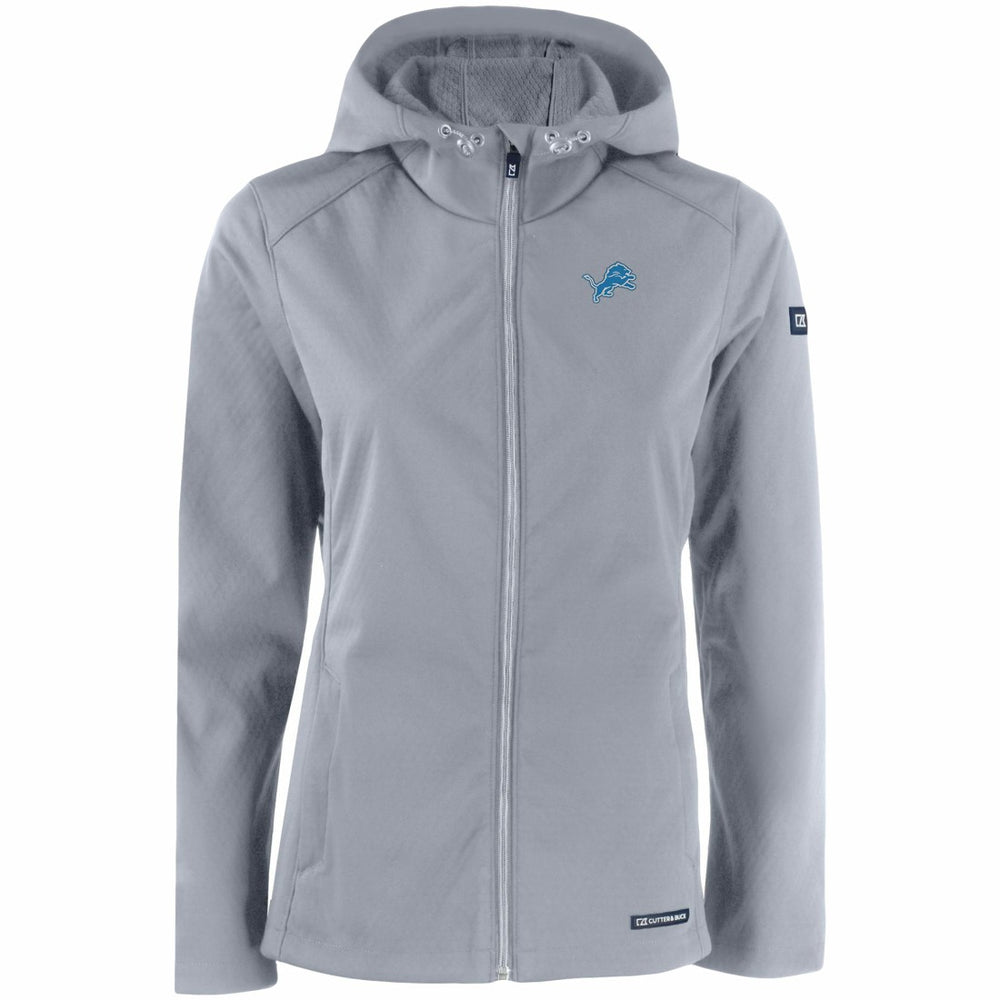 Detroit Lions Cutter & Buck Women's Evoke Eco Softshell Recycled Full-Zip Hooded Jacket Gray