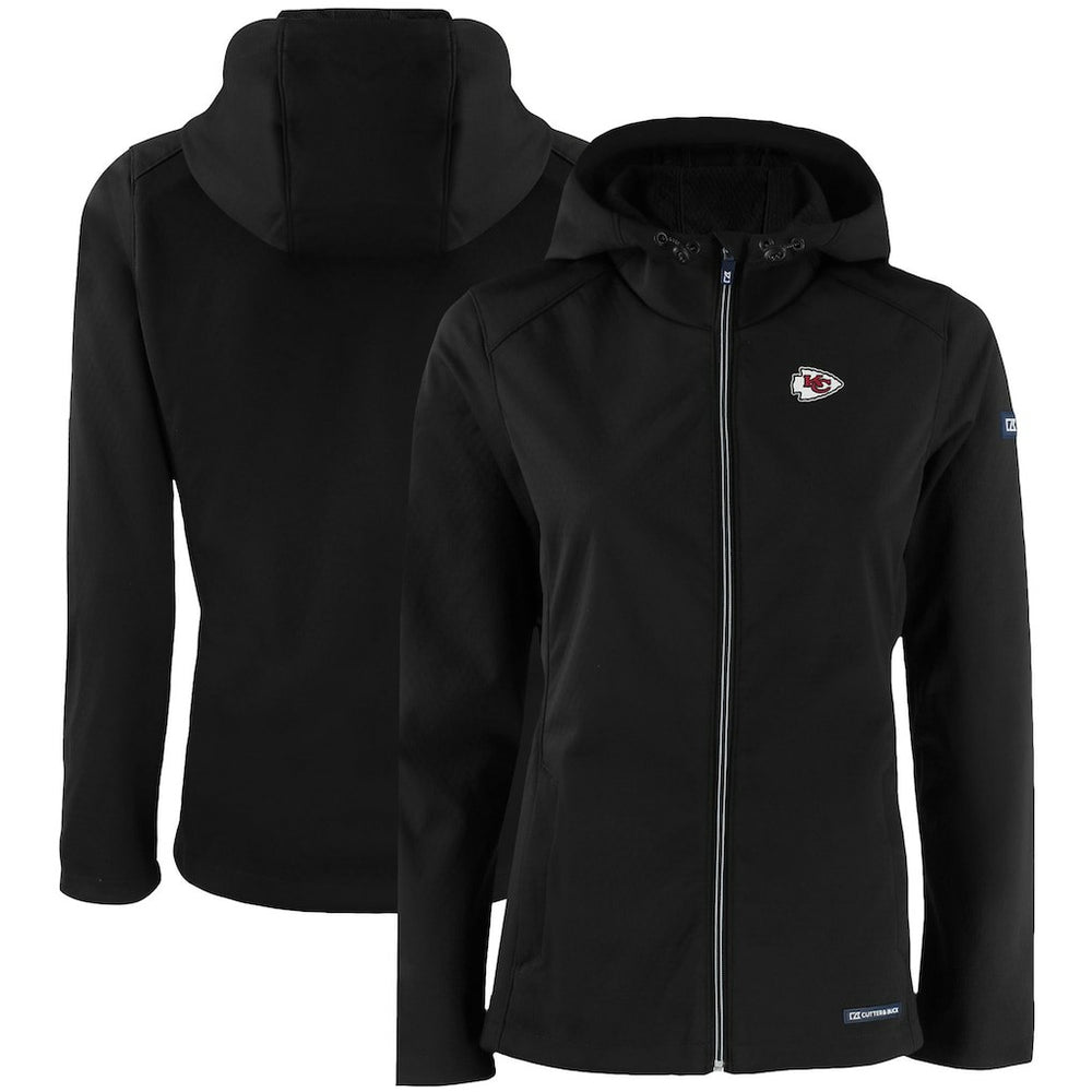 Kansas City Chiefs Cutter & Buck Women's Evoke Eco Softshell Recycled Full-Zip Hooded Jacket Black