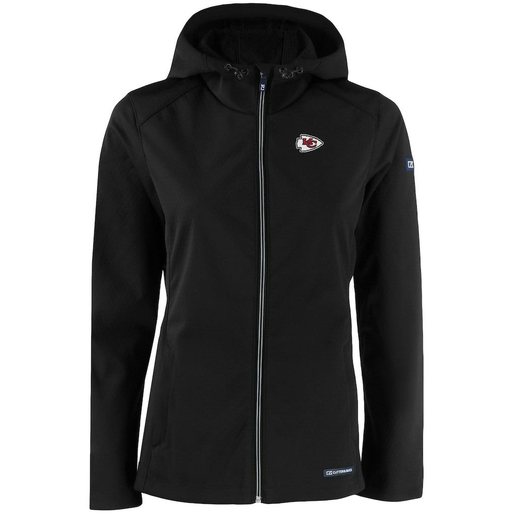 Kansas City Chiefs Cutter & Buck Women's Evoke Eco Softshell Recycled Full-Zip Hooded Jacket Black