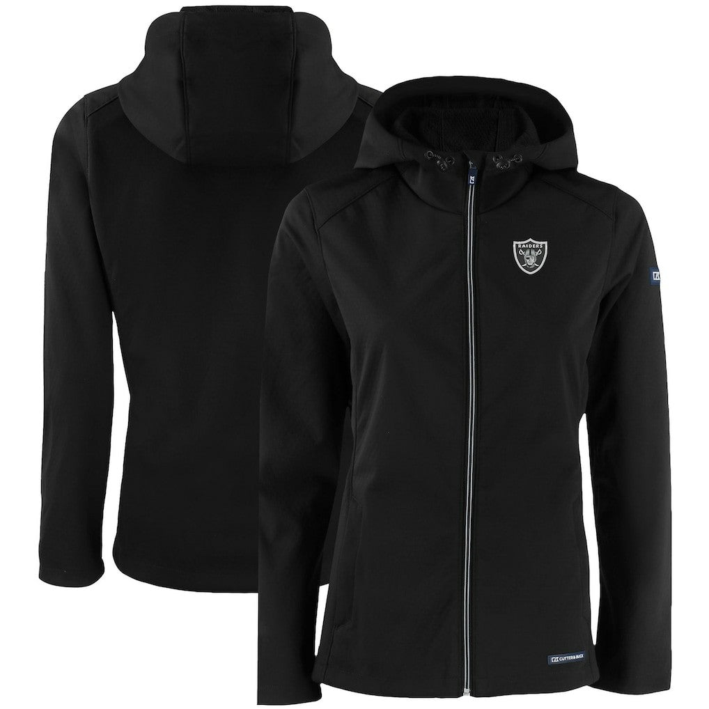 Las Vegas Raiders Cutter & Buck Women's Evoke Eco Softshell Recycled Full-Zip Hooded Jacket Black