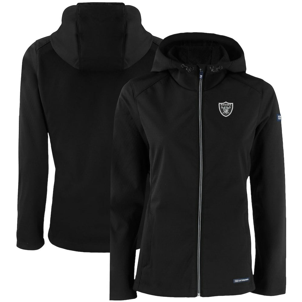Las Vegas Raiders Cutter & Buck Women's Evoke Eco Softshell Recycled Full-Zip Hooded Jacket Black
