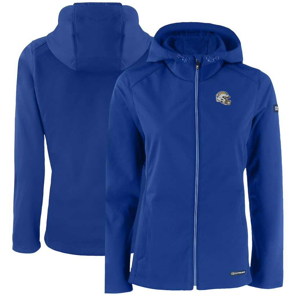 Los Angeles Chargers Cutter & Buck Women's Evoke Eco Softshell Recycled Full-Zip Hooded Jacket Blue