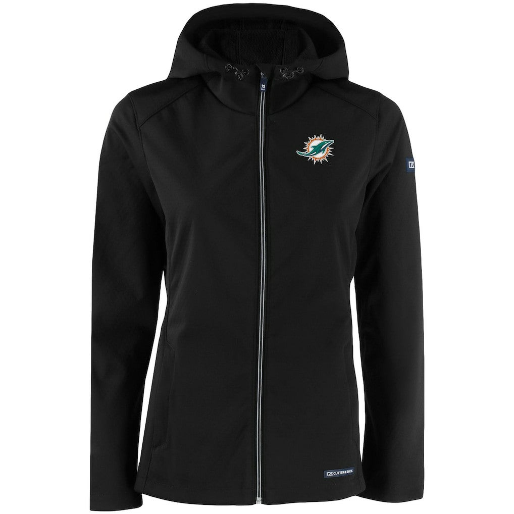 Miami Dolphins Cutter & Buck Women's Evoke Eco Softshell Recycled Full-Zip Hooded Jacket Black