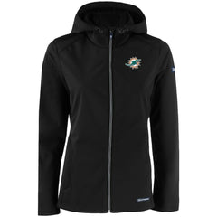 Miami Dolphins Cutter & Buck Women's Evoke Eco Softshell Recycled Full-Zip Hooded Jacket Black