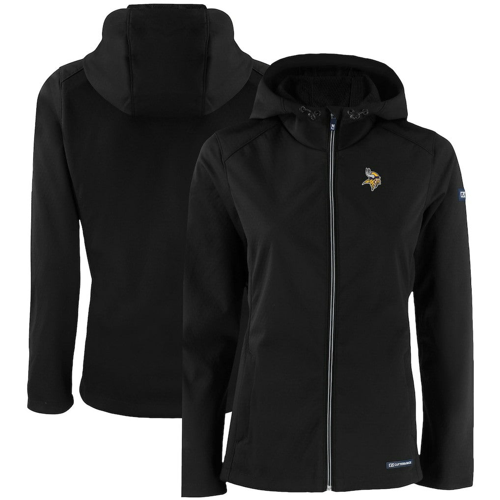 Minnesota Vikings Cutter & Buck Women's Evoke Eco Softshell Recycled Full-Zip Hooded Jacket Black