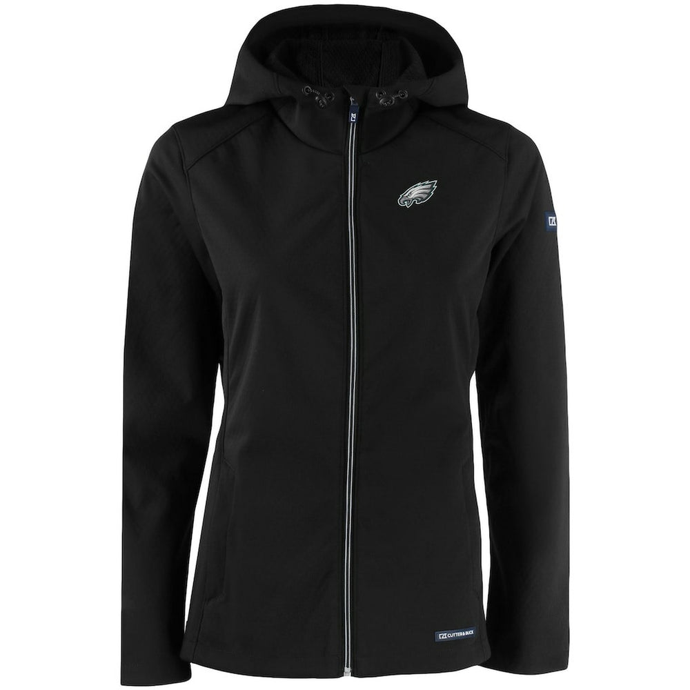 Philadelphia Eagles Cutter & Buck Women's Evoke Eco Softshell Recycled Full-Zip Hooded Jacket Black