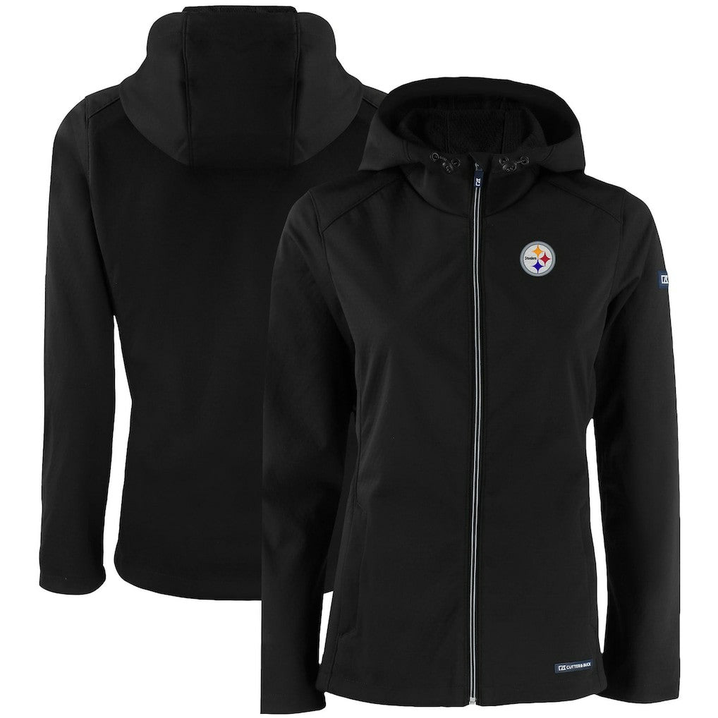 Pittsburgh Steelers Cutter & Buck Women's Evoke Eco Softshell Recycled Full-Zip Hooded Jacket Black