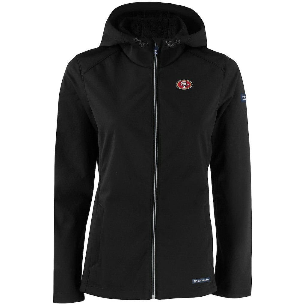 San Francisco 49ers Cutter & Buck Women's Evoke Eco Softshell Recycled Full-Zip Hooded Jacket Black