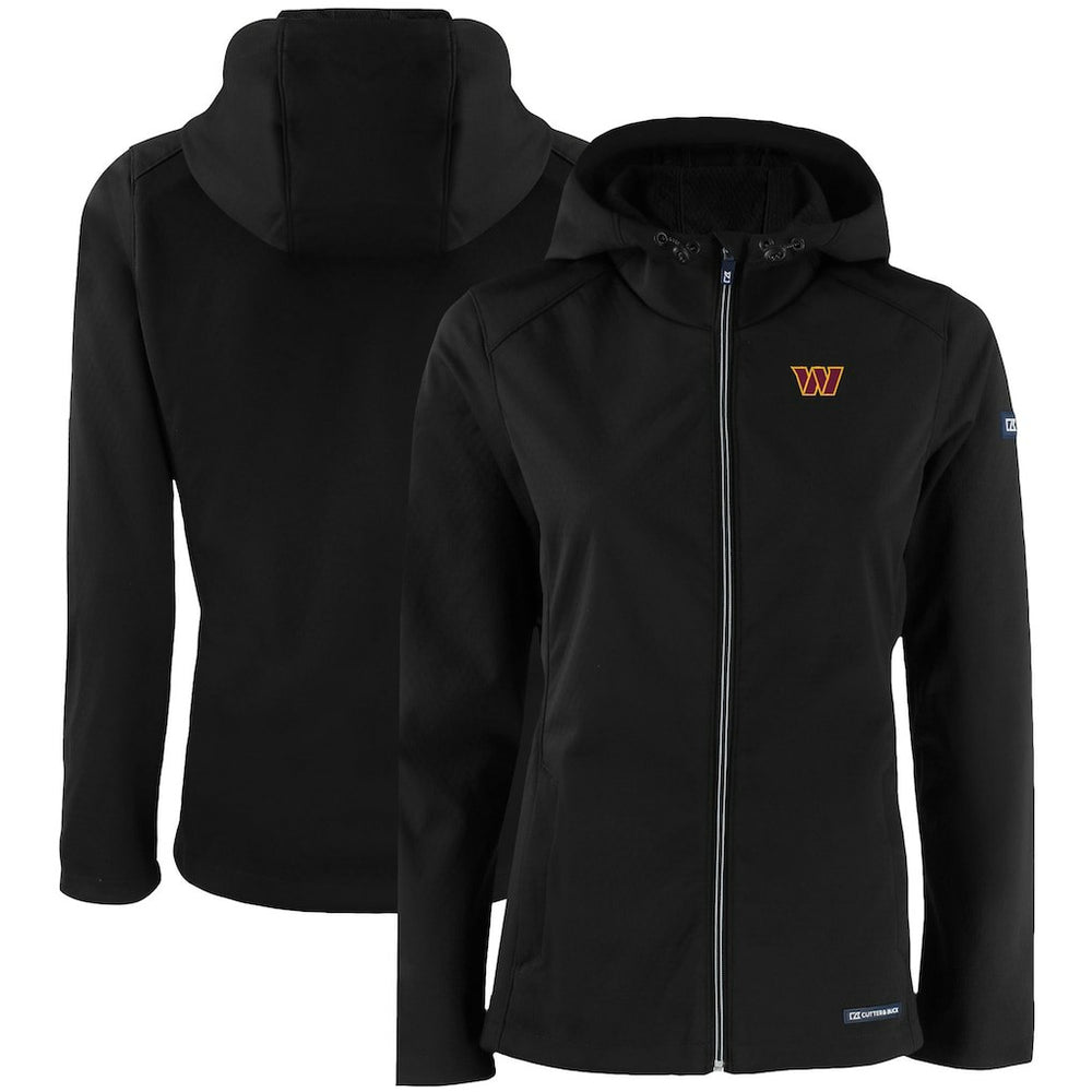 Washington Commanders Cutter & Buck Women's Evoke Eco Softshell Recycled Full-Zip Hooded Jacket Black