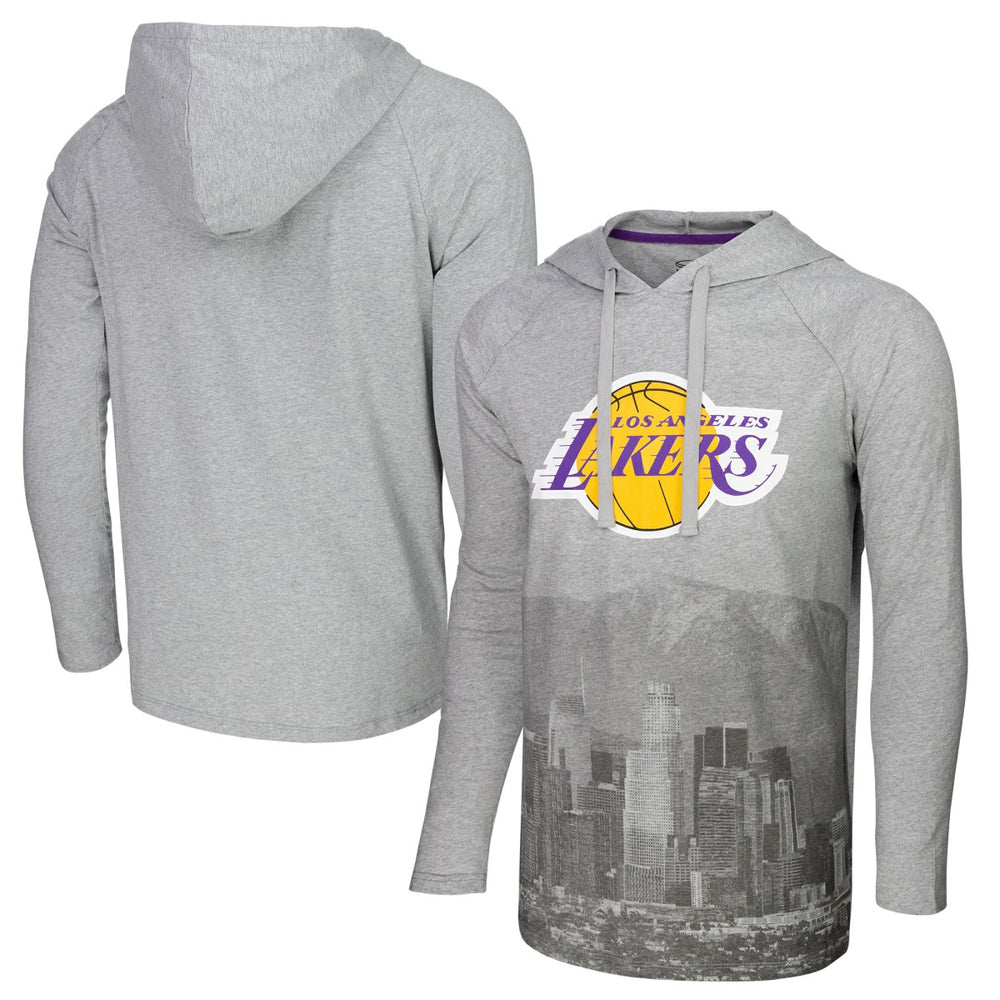 Los Angeles Lakers Stadium Essentials Atrium Raglan Long Sleeve Hoodie T-Shirt Heather Gray