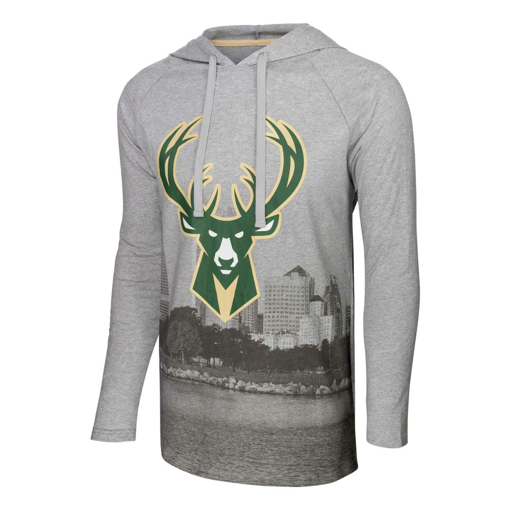 Milwaukee Bucks Stadium Essentials Atrium Raglan Long Sleeve Hoodie T-Shirt Heather Gray