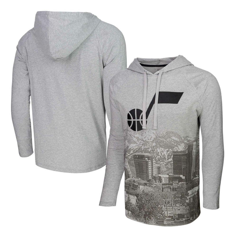 Utah Jazz Stadium Essentials Atrium Raglan Long Sleeve Hoodie T-Shirt Heather Gray
