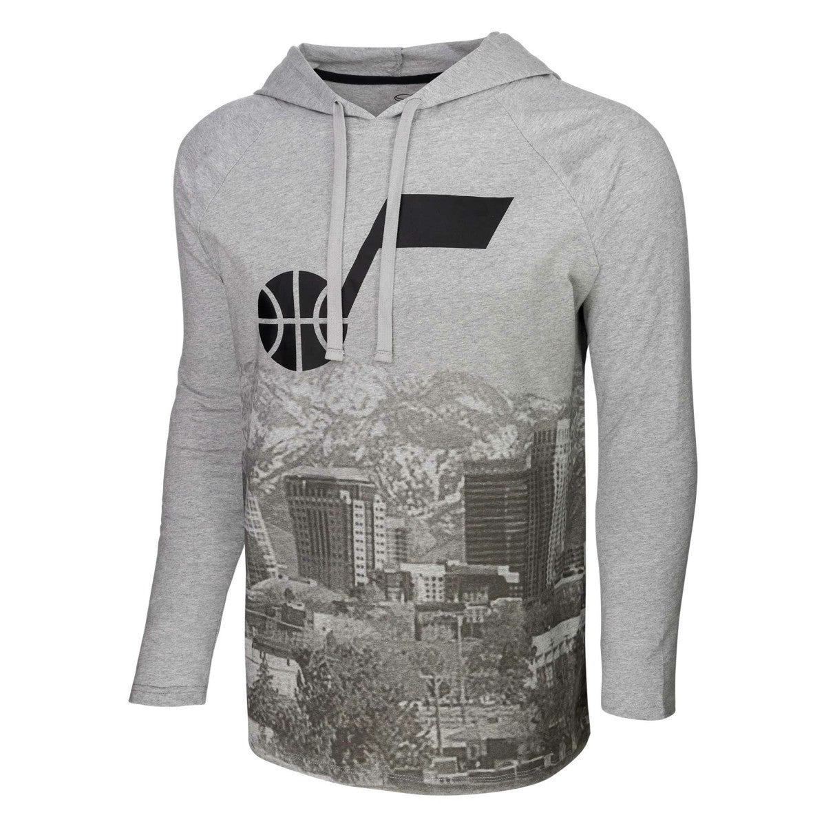 Utah Jazz Stadium Essentials Atrium Raglan Long Sleeve Hoodie T-Shirt Heather Gray