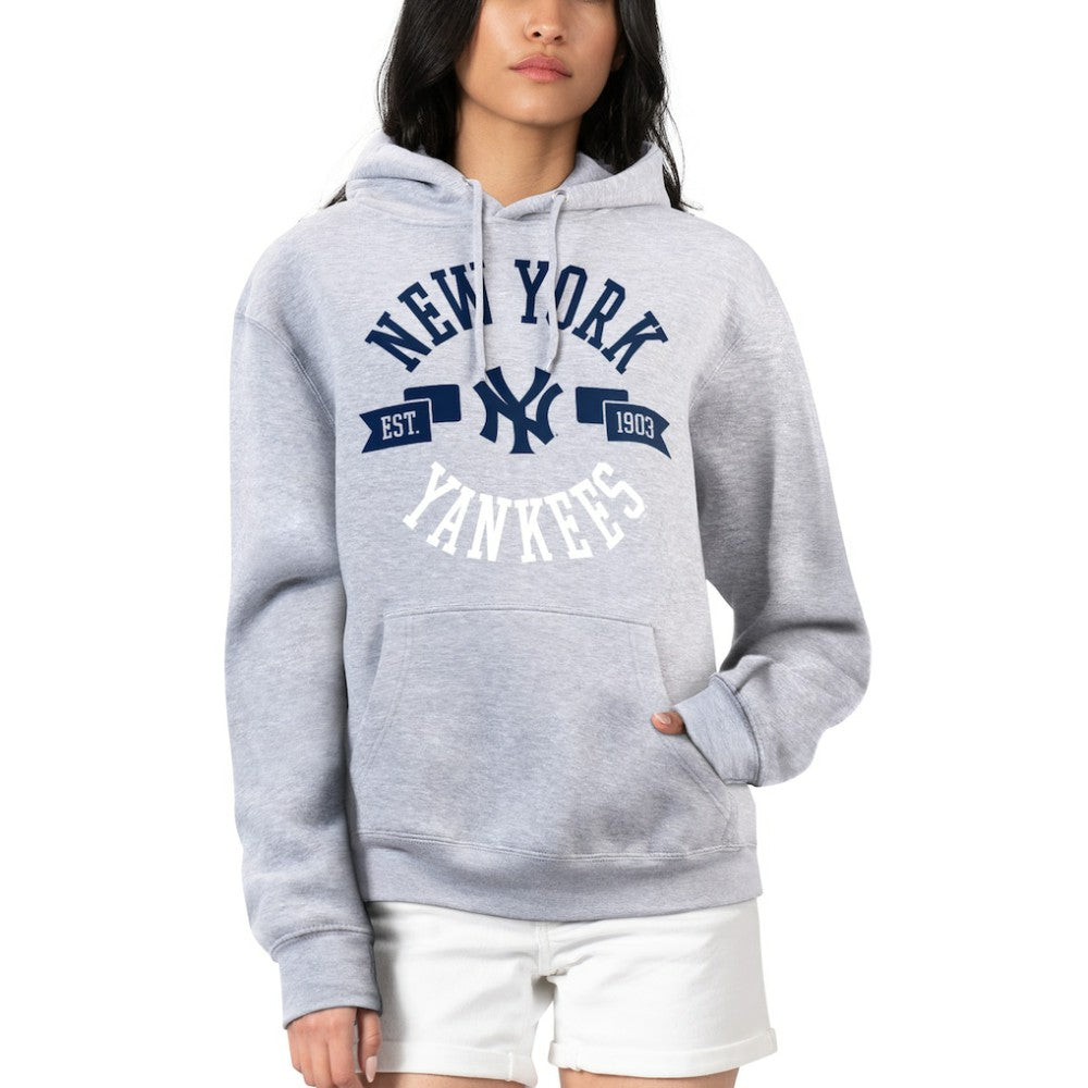 New York Yankees G-III 4Her by Carl Banks Women's City Graphic Pullover Hoodie - Heather Gray Hoodies