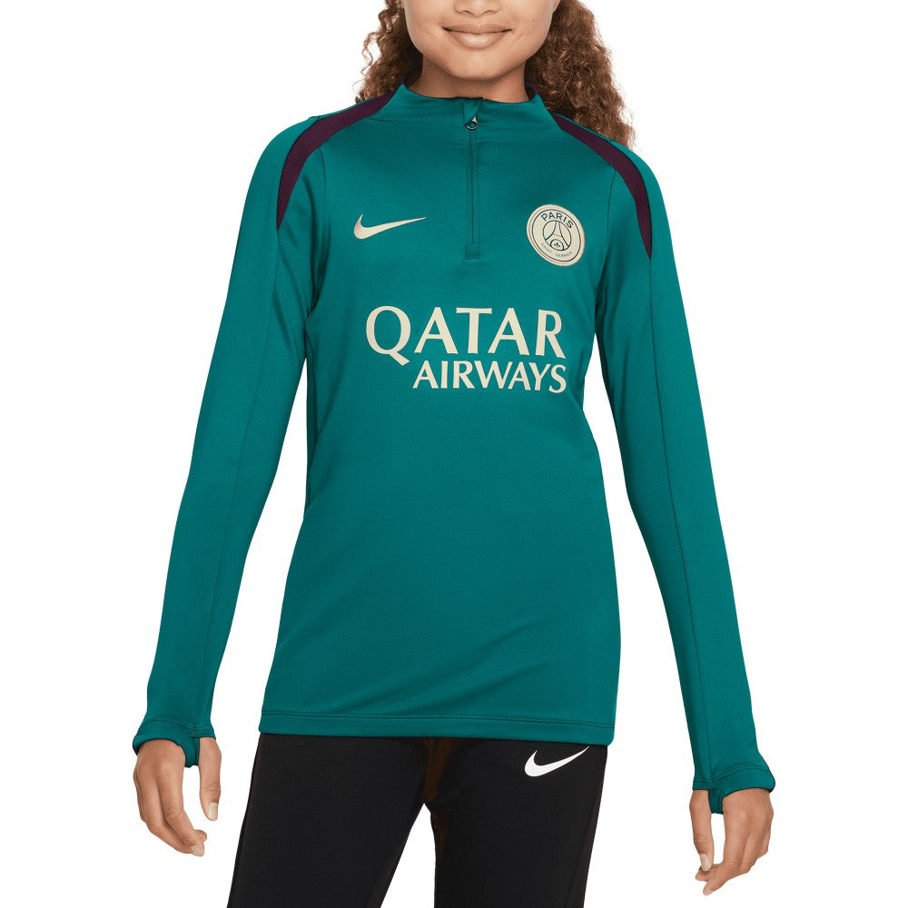 Paris Saint-Germain Youth 2024/25 Strike Drill Quarter-Zip Long Sleeve Performance Training Top Teal