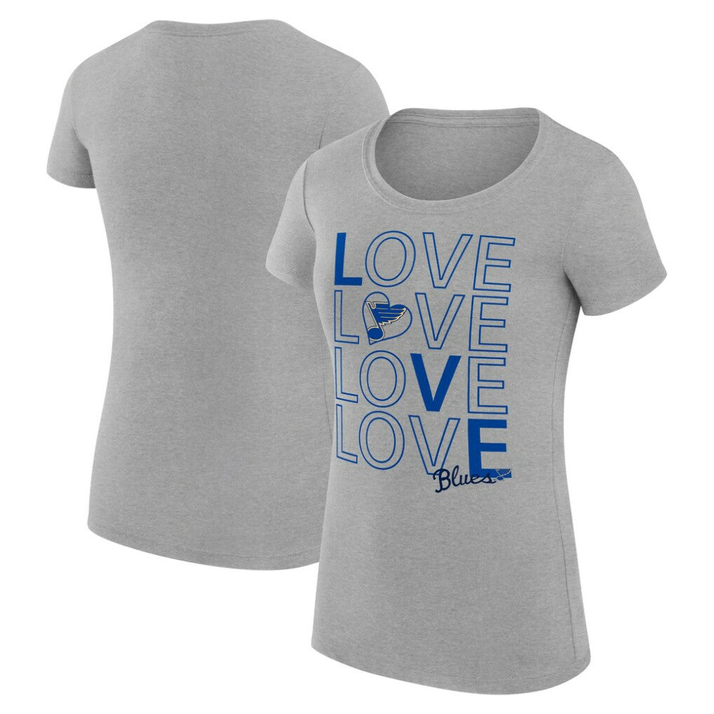 NHL St. Louis Blues G-III 4Her by Carl Banks Women's Super-Slim Fit Lightweight Hockey Love T-Shirt - Heather Gray