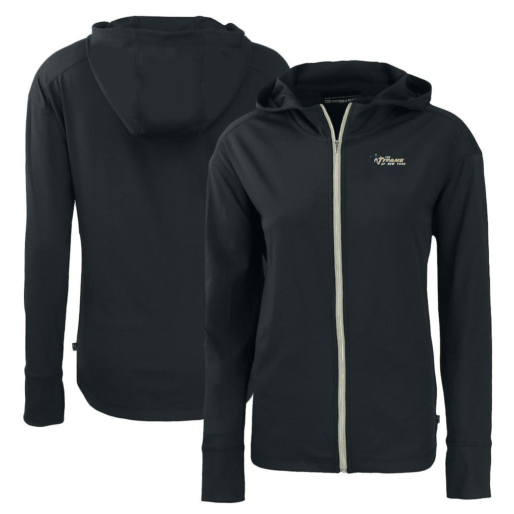 New York Jets Cutter & Buck Women's Throwback Daybreak Eco Recycled Half-Zip Hoodie Black