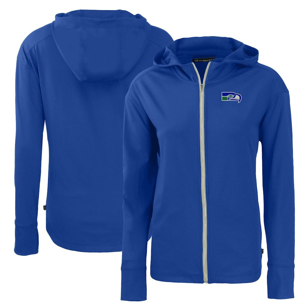 Seattle Seahawks Cutter & Buck Women's Throwback Daybreak Eco Recycled Half-Zip Hoodie Blue