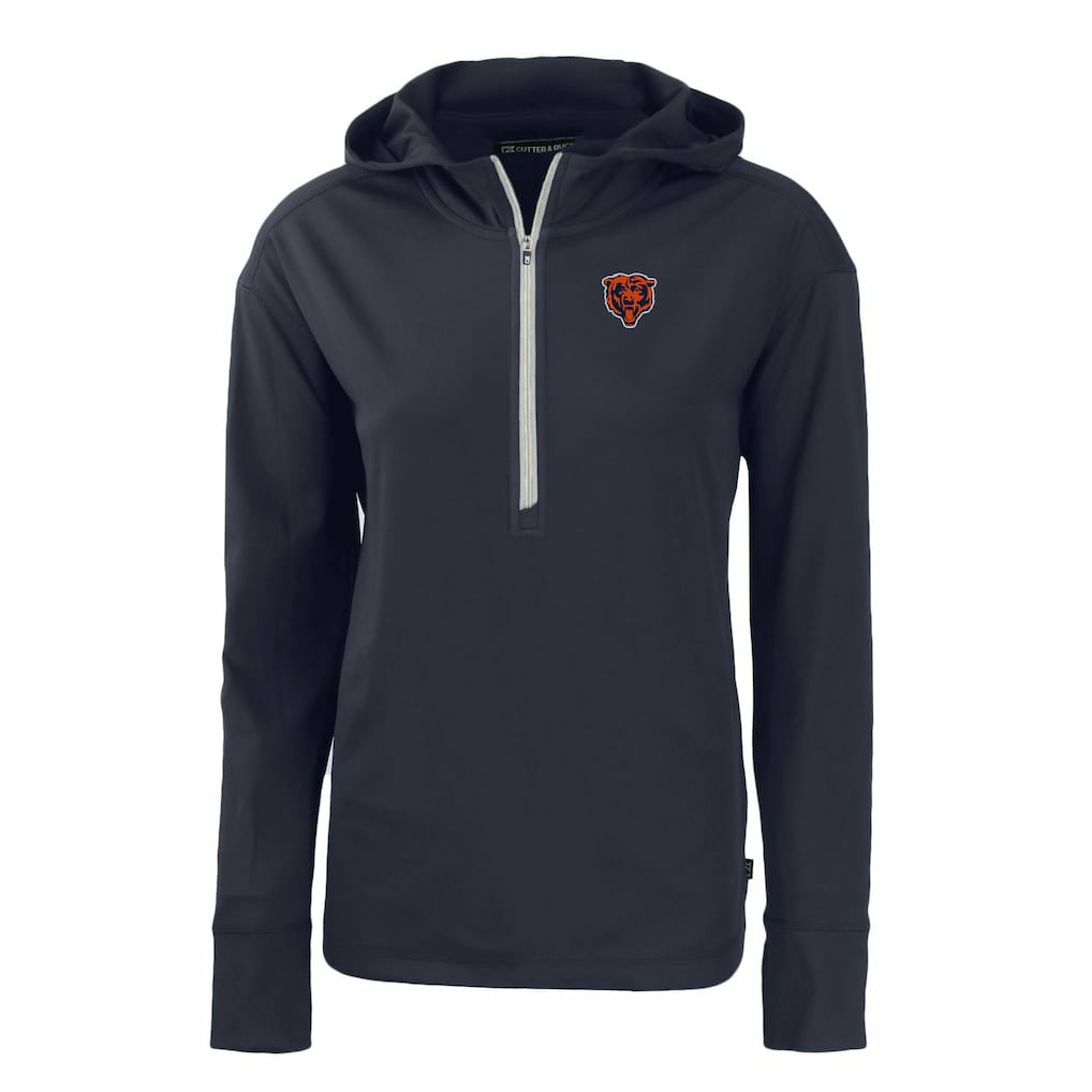 Chicago Bears Cutter & Buck Women's Throwback Daybreak Eco Recycled Half-Zip Hoodie Navy