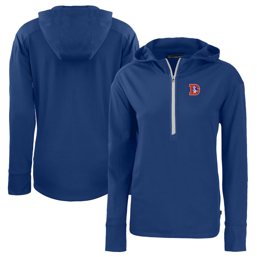 Denver Broncos Cutter & Buck Women's Throwback Daybreak Eco Recycled Half-Zip Hoodie Blue