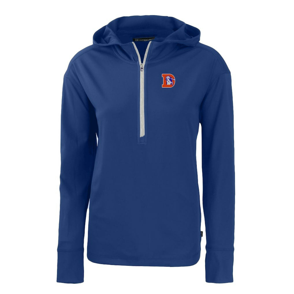 Denver Broncos Cutter & Buck Women's Throwback Daybreak Eco Recycled Half-Zip Hoodie Blue
