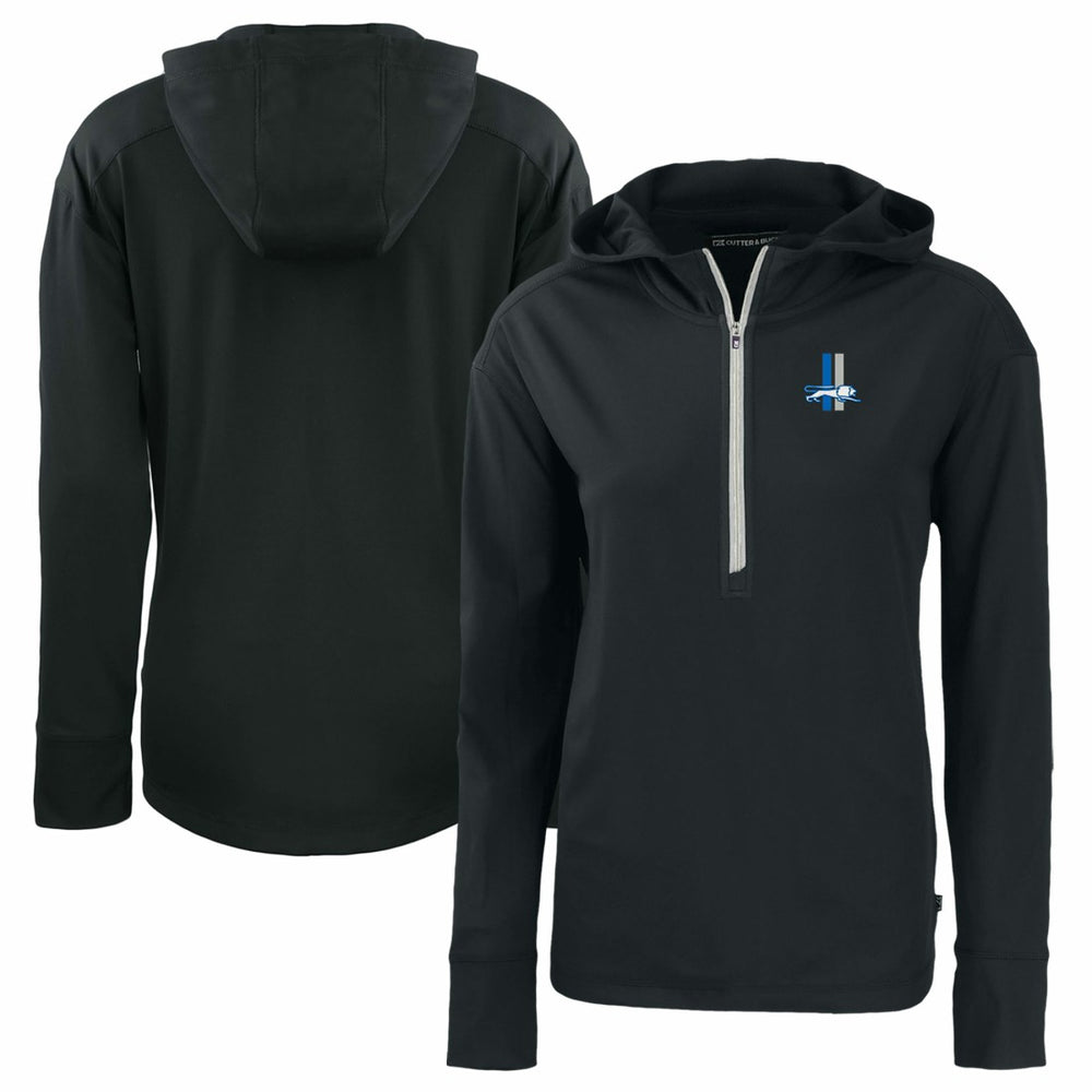 Detroit Lions Cutter & Buck Women's Throwback Daybreak Eco Recycled Half-Zip Hoodie Black