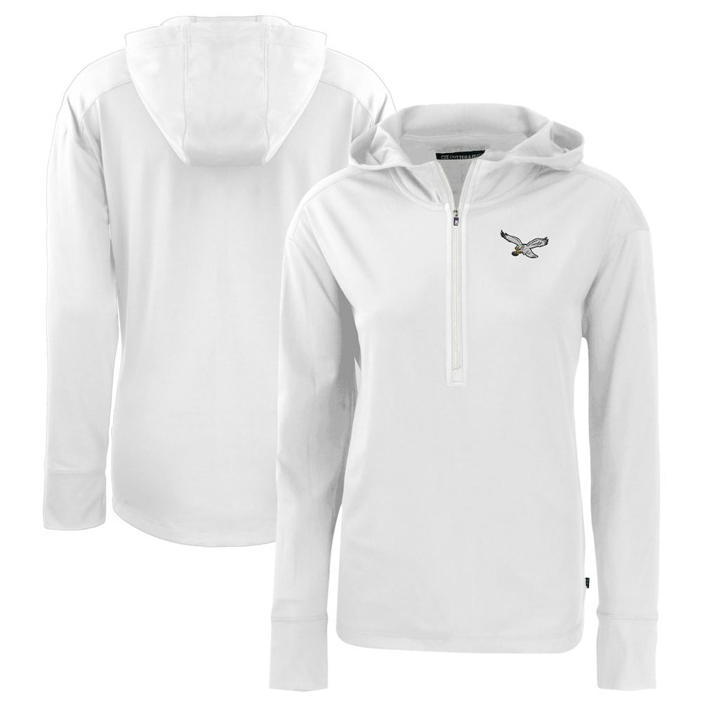Philadelphia Eagles Cutter & Buck Women's Throwback Daybreak Eco Recycled Half-Zip Hoodie White