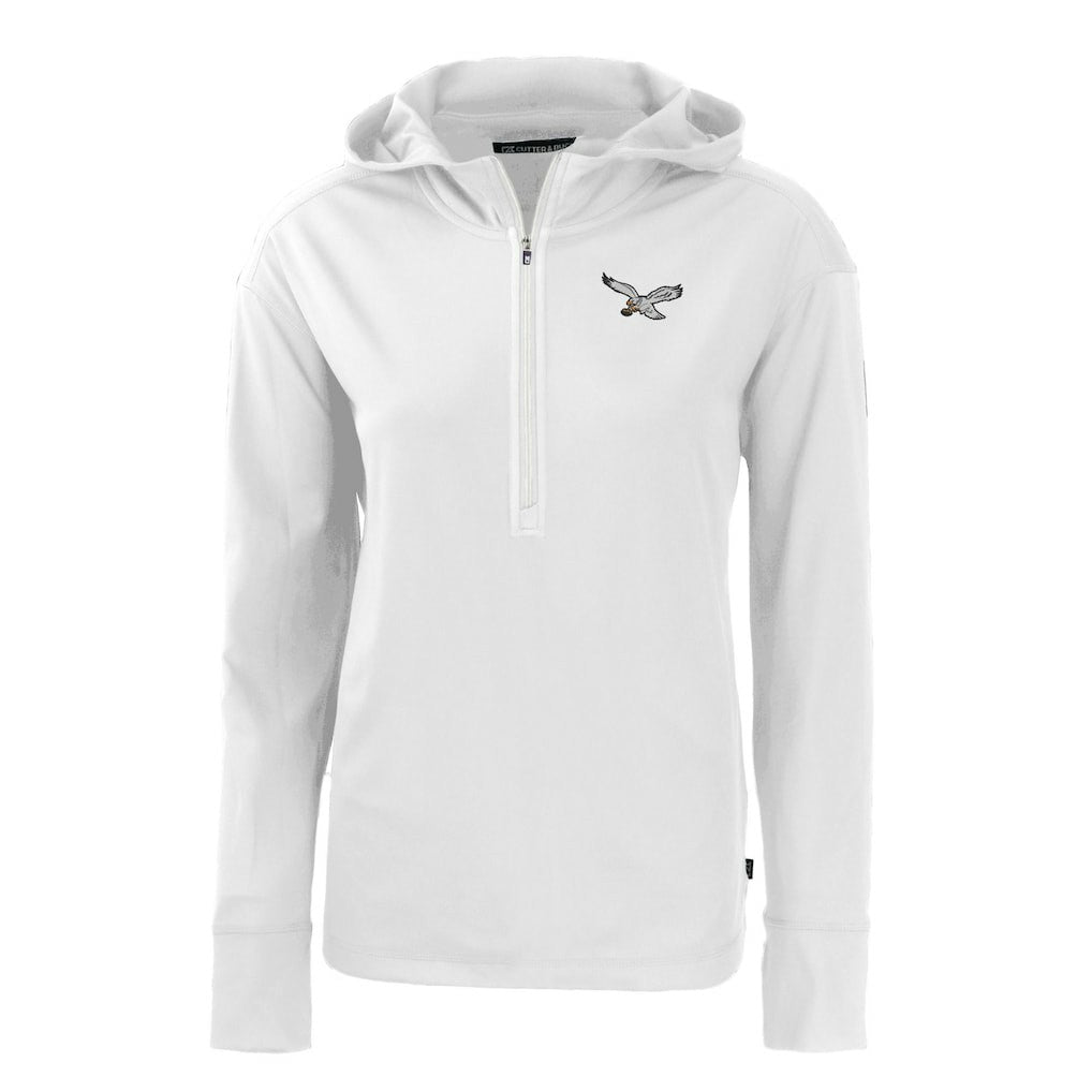 Philadelphia Eagles Cutter & Buck Women's Throwback Daybreak Eco Recycled Half-Zip Hoodie White
