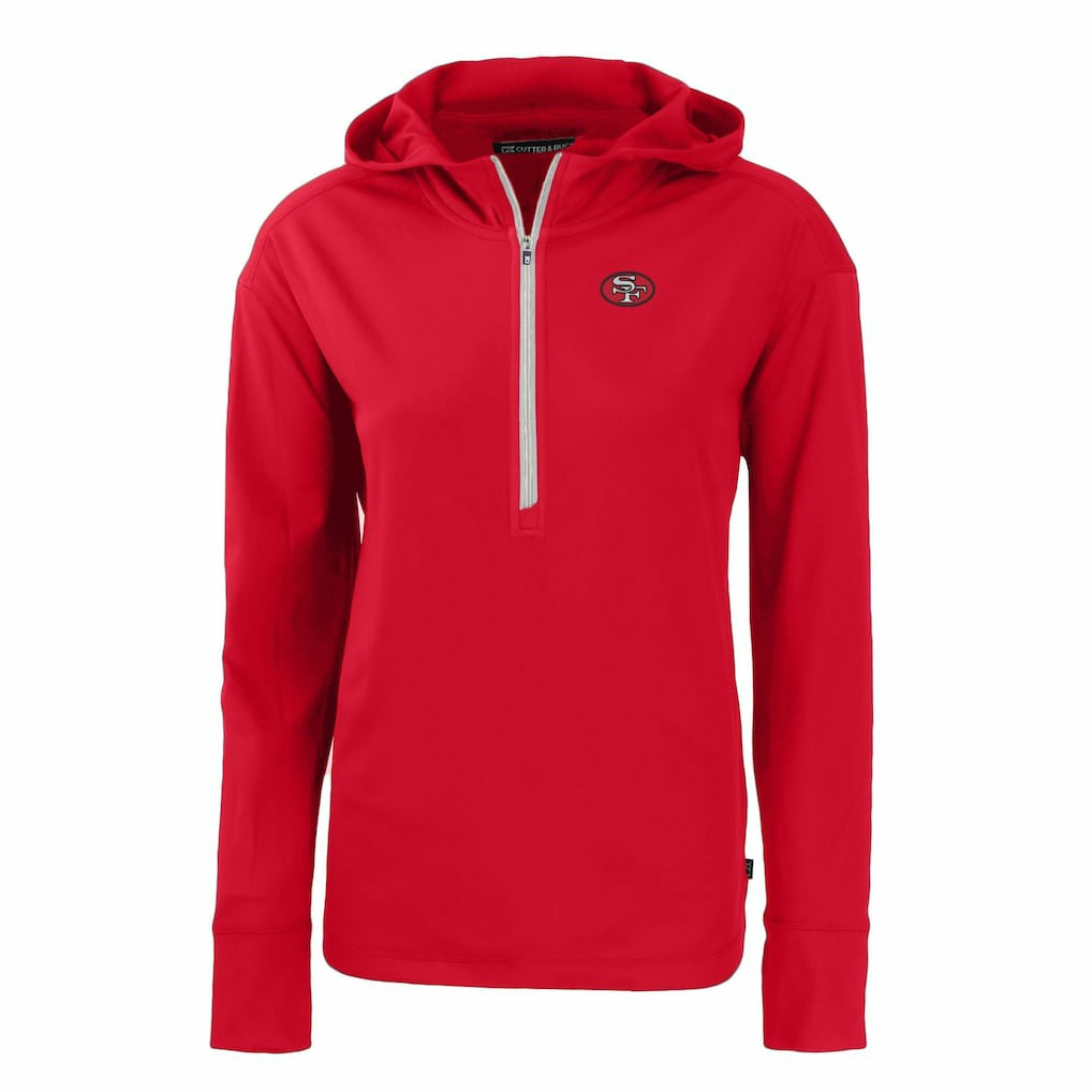 San Francisco 49ers Cutter & Buck Women's Throwback Daybreak Eco Recycled Half-Zip Hoodie Scarlet